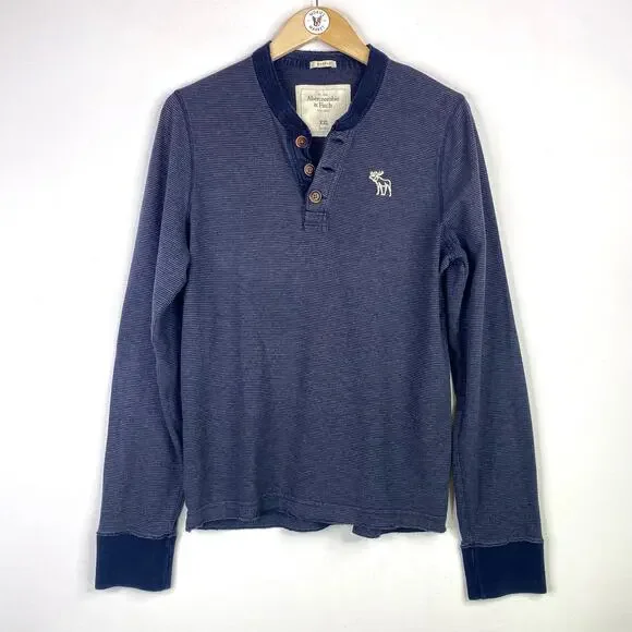 Abercrombie & Fitch Y2K Striped Henley Boys XXL Blue Long Sleeve Muscle Shirt - Picture 1 of 7